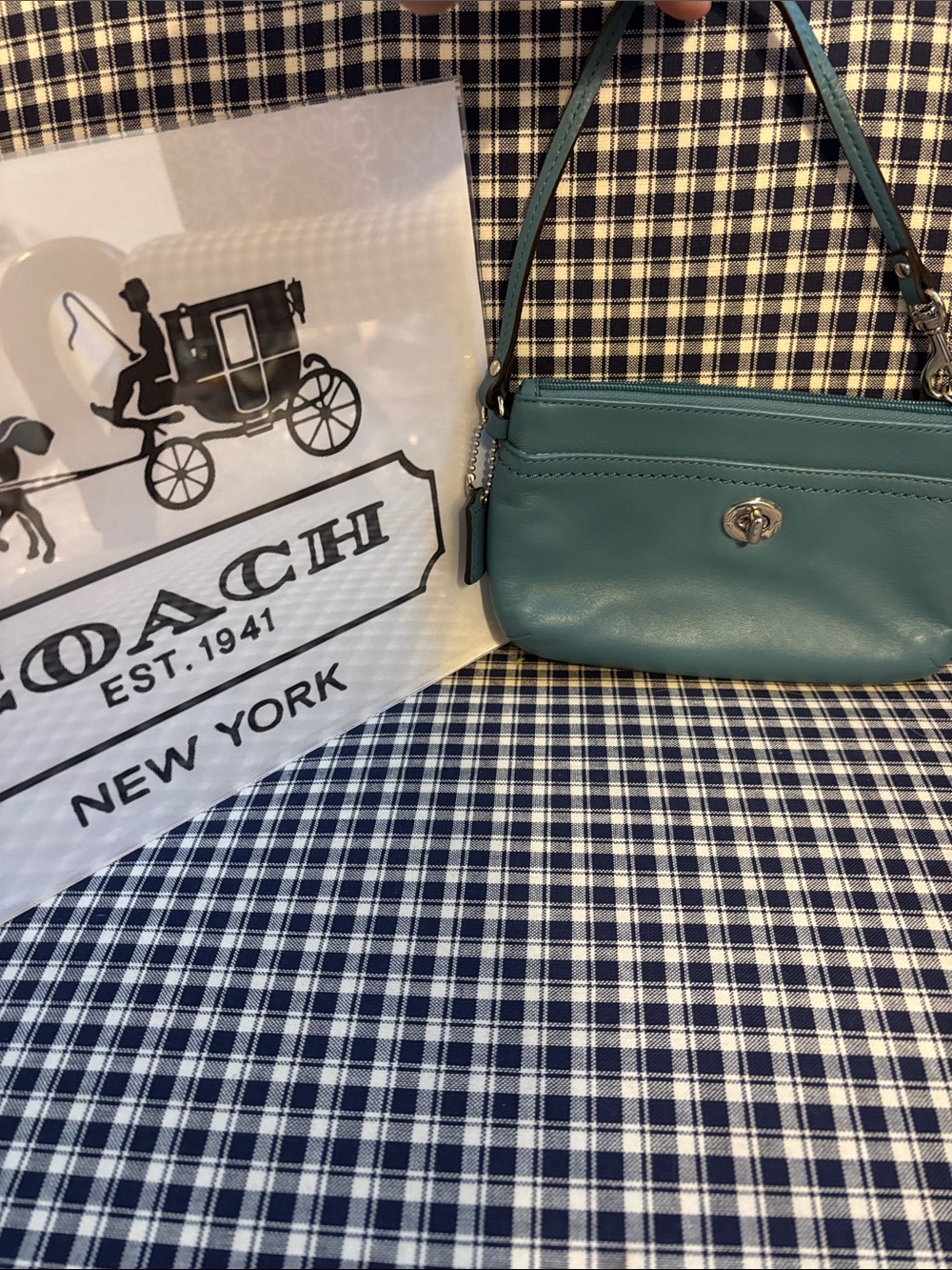 Coach Park Turlock vintage Teal Shoulder Wristlet Bag